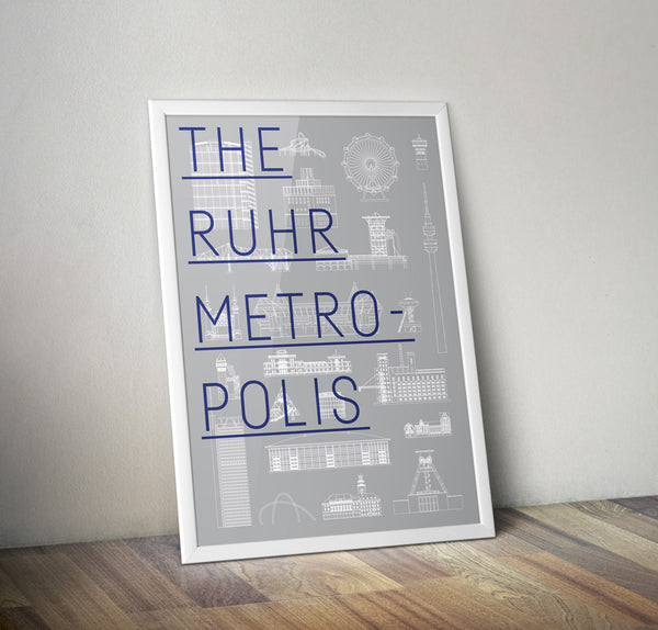 Poster "The Ruhr Metropolis". Kunstdruck der Wahrzeichen des Ruhrgebiets.