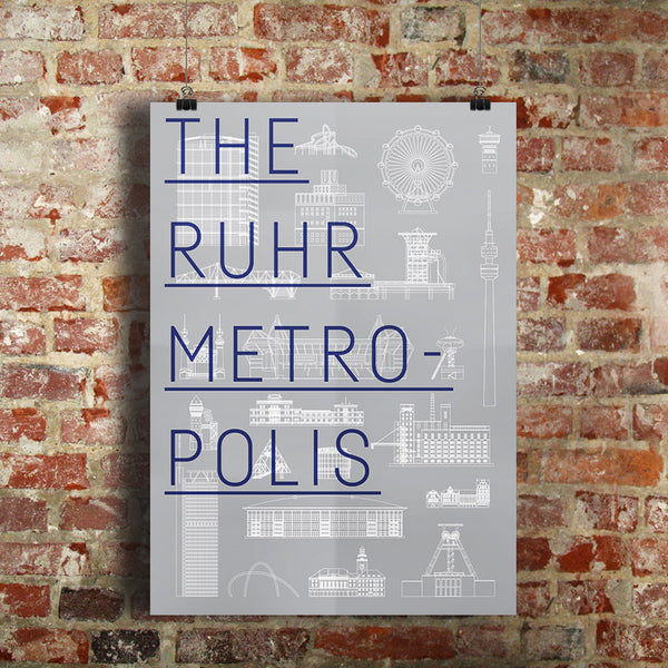 Poster "The Ruhr Metropolis". Kunstdruck der Wahrzeichen des Ruhrgebiets.