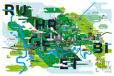 Ruhrgebiet Karte. Modernes Ruhrgebiet Poster (Wandbild)