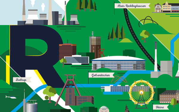 Ruhrgebiet Karte. Modernes Ruhrgebiet Poster (Wandbild)