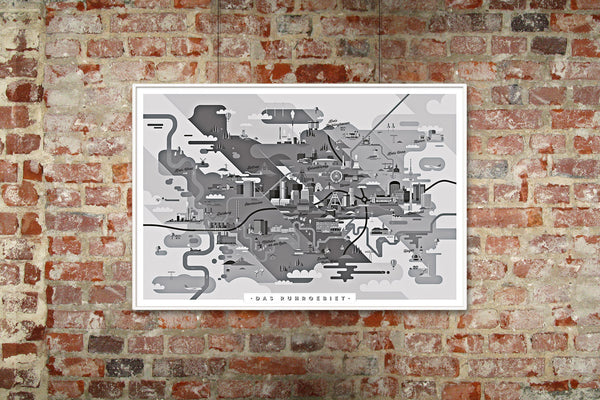Ruhrgebiet Karte Kunstdruck Schwarz/Weiß und Farb-Edition (91 x 61 cm Maxi Poster)