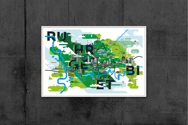 Ruhrgebiet Karte Kunstdruck (91 x 61 cm Maxi Poster)
