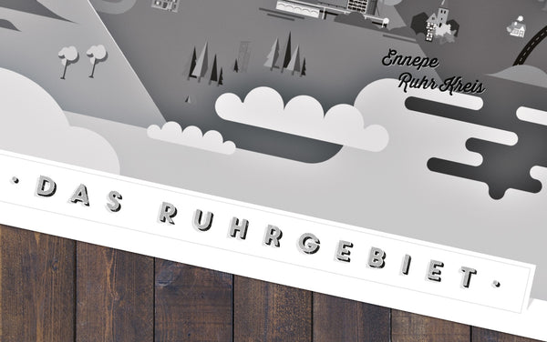 Ruhrgebiet Karte Kunstdruck Schwarz/Weiß und Farb-Edition (91 x 61 cm Maxi Poster)