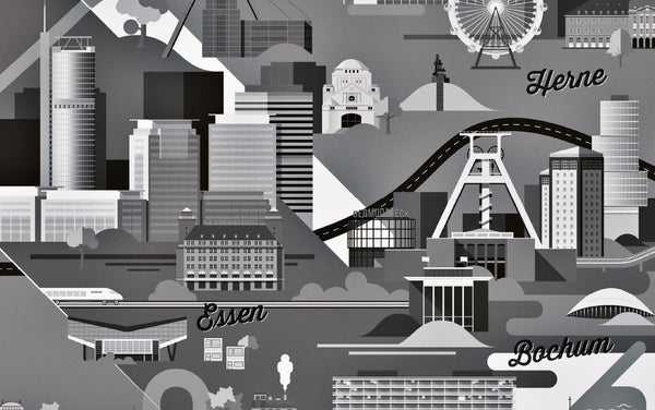 Ruhrgebiet Karte Kunstdruck Schwarz/Weiß und Farb-Edition (91 x 61 cm Maxi Poster)