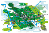 Ruhrgebiet Karte Kunstdruck Schwarz/Weiß und Farb-Edition (91 x 61 cm Maxi Poster)
