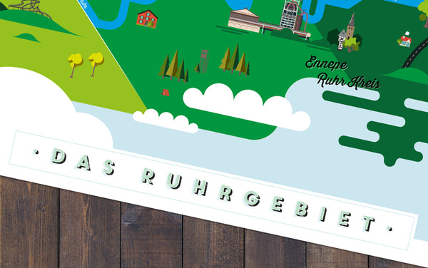 Ruhrgebiet Karte Kunstdruck Schwarz/Weiß und Farb-Edition (91 x 61 cm Maxi Poster)